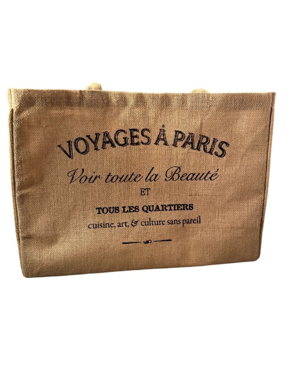 KAF Home Voyages Paris Natural Jute Fiber Tote Open Bag Pocket Travel Market